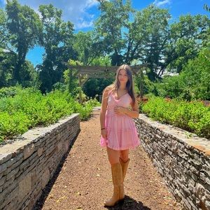 Pink and white mini dress